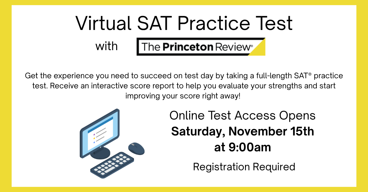 Virtual SAT practice test with The Princeton Review details and registration information